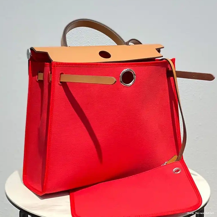 Cheap Hardware Herbag Palladium Bag Canvas In Hermes Red Brown 0509